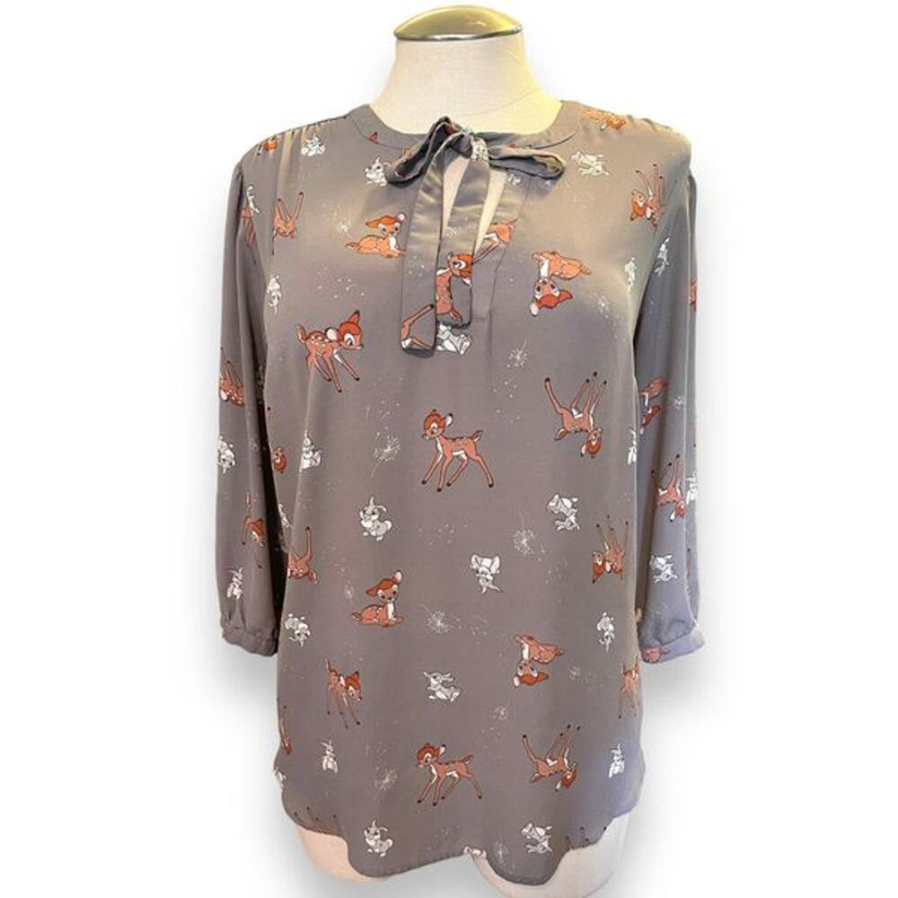 Torrid Plus Size 5 Disney Bambi‎ Thumper Georgette Secretary Tie Peasant Blouse